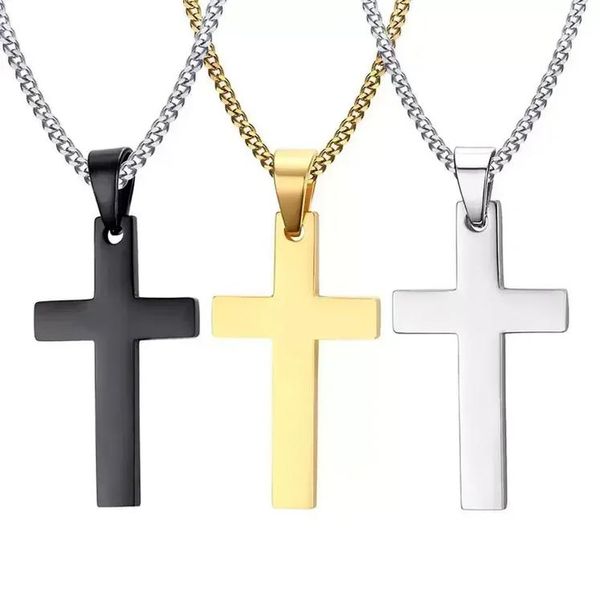 Colliers délicats avec pendentif croix en acier inoxydable pour hommes, lettre gravée avec un seul cœur, religion, foi, crucifix, chaîne en titane pour cadeaux RRA