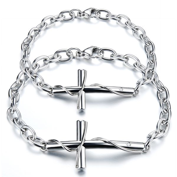 Délicat nouveau Style offre spéciale Couple cadeau en acier inoxydable 316L amour persistant croix bracelet à breloques chaîne ovale argent