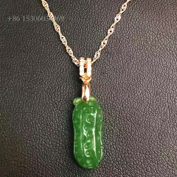 Delicada forma de maní Jade colgante Sterling Sier Green Natural Hetian Jasper Gold Collar chapado