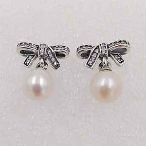 Stud Delicate Sentimenten met White Pearl Clear CZ Made of 925 Sterling Silver Fit European Pandora Style Ale Sieraden voor vrouwen Andy Jewel 290596P