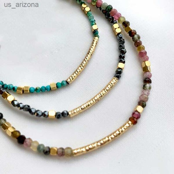 Delicado Simple Colorido Turmalina Ágata Africana Turquesa Brazo Accesorios Hecho a mano Adorno de cuentas de oro Pulsera ajustable L230620