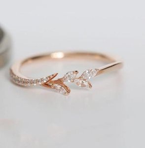 Délicats minuscules feuilles d'olive anneaux pour les femmes en or rose couleur incrustée de mariage zircon couple couple promesse bijoux anillos mujer9417676