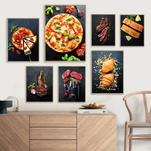 Deliciosa comida de pizzería de pizzería vino Vinatge Vinatge Pinting Kitchen Wall Art para sala de estar Decoración del hogar