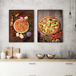 Heerlijke pizza tomaten peper verse pasta knoflook eten canvas schilderij poster print wallart foto keuken reataurant home decor