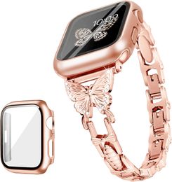 Delihgtor Compatible con Series 8 7 Apple Watch Band 45 mm + Caja de oro rosa Ligero para mujeres iWatch Series 8 7 (Oro rosa)