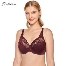 Delimira Sexy Dames Schoonheid Kant Bra Plus Size Niet-gewatteerde Minimizer Bras Volledige figuur Underwire Brassiere 210623