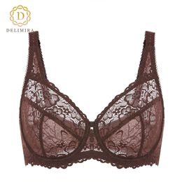 Delimira dames sexy plus size mini volledige dekking ondergoed kant mesh transparante dd e f g 240430