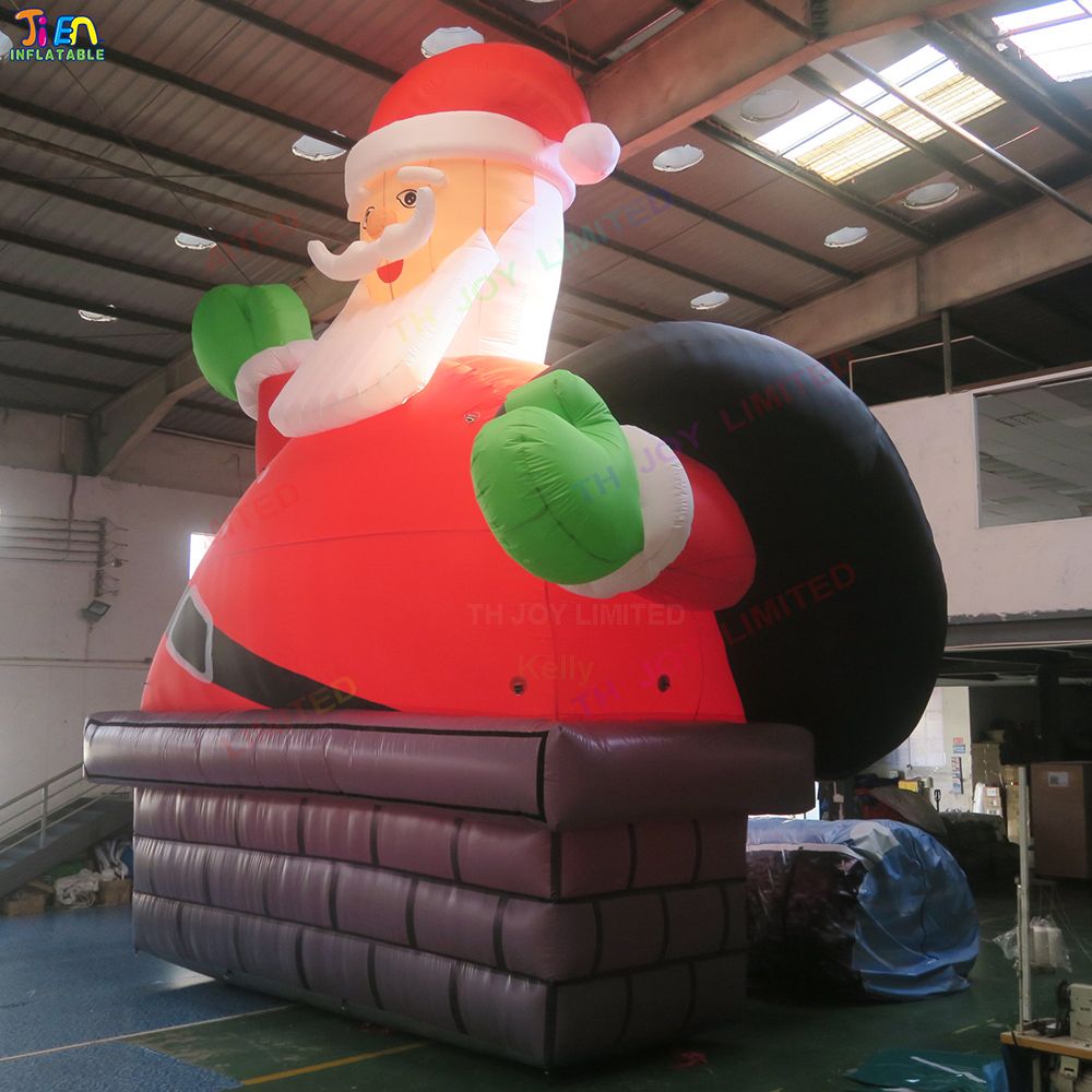 Delivery outdoor activities 2022 4m/6m/8m christmas decoration giant inflatable santa claus climb up from chimney