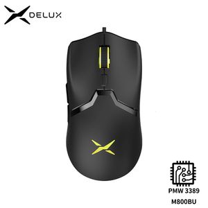 Delux M800 PMW3389 RVB Wired Gaming Mouse 58g Lightweight Ergonomic 1000Hz souris avec câble à corde souple pour Gamer informatique 240419