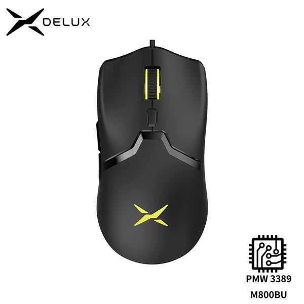 Delux M800 PMW3389 RGB souris de jeu filaire 58g souris ergonomique légère 1000Hz avec câble de corde souple pour ordinateur Gamer 240314