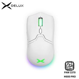 Delux M800 PRO PAW3370 Ratón inalámbrico blanco para juegos Ratones ergonómicos programables con cable Tipo C Recargable para Windows Mac 240314