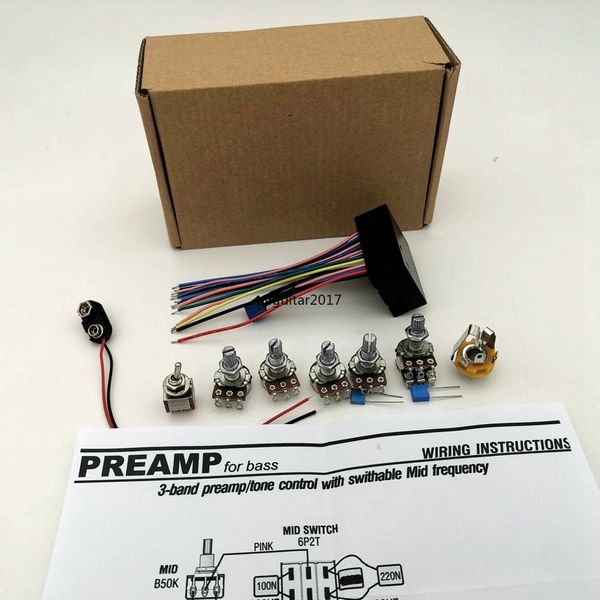 Ecualización de lujo de 3 bandas Bajo eléctrico Cableado de preamplificador activo Piezas de bajo Línea activa integrada en el escenario frontal