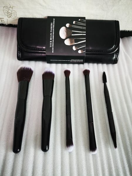 Deluxe 5 piezas de doble extremos de la cara y el cepillo de maquillaje de viaje de los ojos Conjunto de su base de la base facial de la base de la base de múltiples tareas.