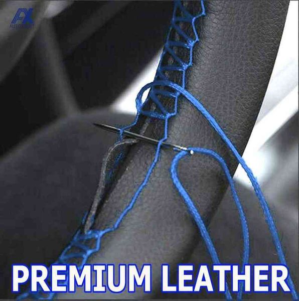 Volant de luxe en cuir de voiture bleu Sport AntiSlip Pu 37 38Cm 15 