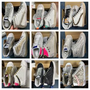 Deluxe merk Casual schoenen Midstar schittert camo zebra witte huidleer en suede sneakers mannen vrouwen doen oude vuile luipaard glijbaan gouden high top replica sneakers 12