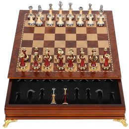 Jeu d'échecs classique de luxe, échiquier en bois, pièces en métal Imitation Jade, 231225