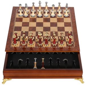 Jeu d'échecs classique de luxe, échiquier en bois, pièces en métal Imitation Jade, 231225