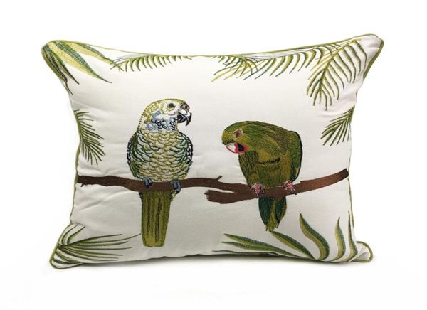 Deluxe bordado loros diseñador de plantas cubierta de almohada de sofá cubierta de cojín lienzo de ropa de cama para almohadas decorativas 18x18quot sel6089610