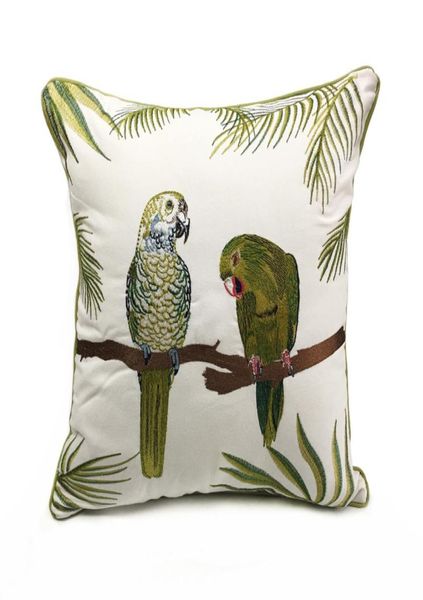 Bordado de lujo loros de planta diseñadora cubierta de almohada de sofá cubierta de cojín lienzo de ropa de cama para el hogar