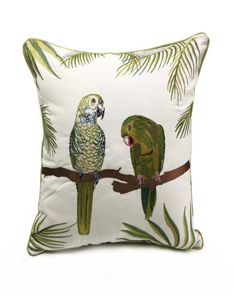 Bordado de lujo loros diseñador de planta cubierta de almohada de sofá cubierta de cojín lienzo de ropa de cama para almohadas decorativas 18x18quot SEL9759219