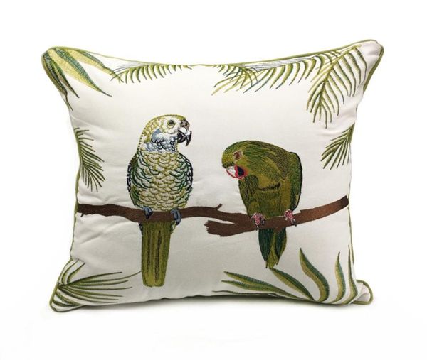 Bordado de lujo loros diseñador de planta cubierta de almohada sofá cubierta de cojín lienzo de ropa de cama para almohadas decorativas 18x18Quot SEL9620924