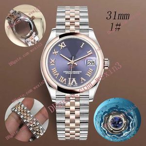 Luxe plat romain six diamants cadran cercle bord petite chaîne 31mm 2813 or automatique acier nager étanche montre