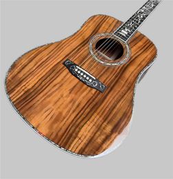Deluxe KOA Hoge kwaliteit akoestische gitaar, ebbenhouten toets en brug, abalone shell -binding en mozaïek