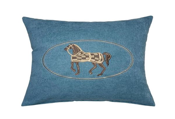 Funda de almohada de diseño de caballo azul con bordado moderno de lujo, funda de cojín para sofá, ropa de cama para el hogar, muebles interiores decorativos, venta por P7299073