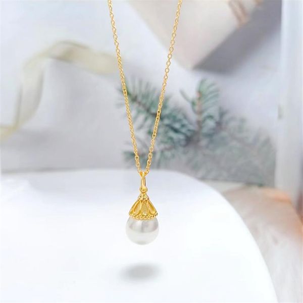 Collier de perles de luxe avec petite ampoule, pendentif classique pour femmes, cadeau de vacances pour filles, bijoux en or 18 carats, usine 217i