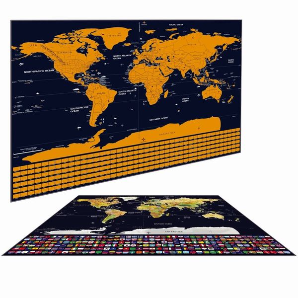 Carte de voyage de luxe avec drapeau national – Carte du monde personnalisée à gratter avec revêtement en aluminium, affiche d'art mural – Carte à gratter comme cadeau, livraison directe