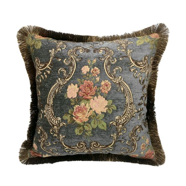 Deluxe Vintage francés rosa verde oscuro tradicional Floral Chenille decorativo hogar funda de cojín estilo funda de almohada 45x45 cm 210315