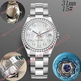Deluxe Dames diamanten horloge 31 mm Mechanisch automatisch Hoge kwaliteit mossel yster band montre de luxe 2813 staal waterdicht Watches294L