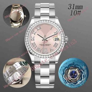 Deluxe Woman Diamond Watch 31mm Mechanische Automatische Zesklok is Romeinse cijfers Yster Band Montre de Luxe 2813 Stalen Waterdichte Horloges