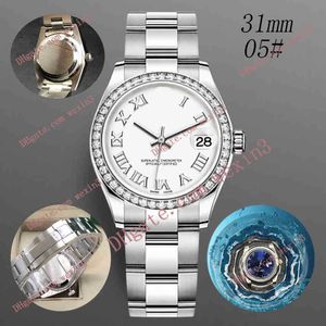 Deluxe Woman Diamond Watch 31mm Mechanische Automatische Hoge Kwaliteit Romeinse cijfers Yster Band Montre de Luxe 2813 Stalen Waterdichte Horloges