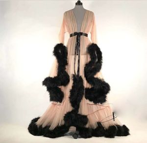 Deluxe Women Boje Fur Wraps Batrobe Sleepwear Sleepwear Resos de la bata de novia Regalos de la fiesta