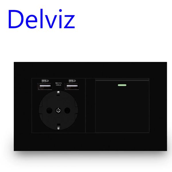 Interruptor de luz estándar de Delviz EU, salida de alimentación 16A, panel de 146 mm * 86 mm, 1 pandilla 1way / 2way Stair Corrtor Switch, enchufe USB de pared