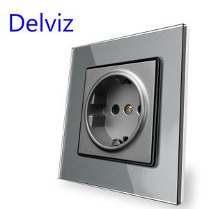 Delviz Wall 16A Power Socket, nieuw stijl kristalglaspaneel, AC 110V-250V, wit/zwart/grijs, huishoudelijke ingebedde EU-standaarduitgang