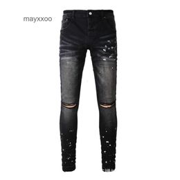 Demin Street Amiirii Jean 2024 Fashion Purple American Jeans High Brand Black Paint Mentise en détresse WY95