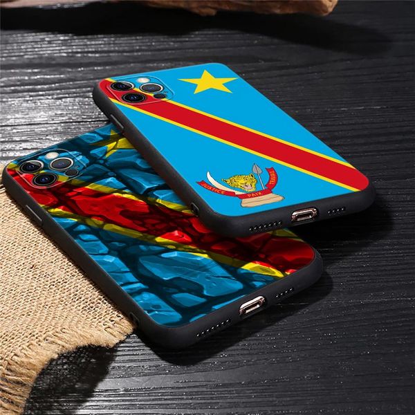 República Democrática de la bandera del Congo Portada negra para Apple iPhone 15 13 14 12 11 Pro Max Mini XS x 7 8 15 Plus Case Soft Fundas