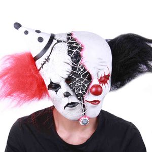 Masques d'horreur en Latex pour Halloween, accessoires de démon, masque à deux clowns, Costumes de danse, visage effrayant de diable complet