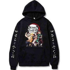 Demon Slayer Anime Print Hoodie Casual Streetwear Pullover Sweatshirt Mannen Herfst Winter Hip Hop Hoody Unisex Oversized Doek Y1213