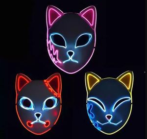 Demon Slayer Fox Mask Fiesta de Halloween Anime japonés Cosplay Disfraz Máscaras LED Festival Favor Props al por mayor