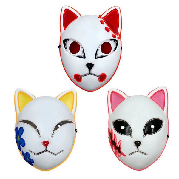 Demonio Slayer Fox Mask Halloween Party Japonés Anime Cosplay Disfraz LED Máscaras Festival Favor Props PHJK2108