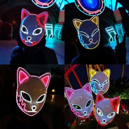 Demon Slayer Glowing EL Wire Mask Kimetsu No Yaiba Personnages Cosplay Costume Accessoires Japonais Anime Fox Halloween Masque LED 916