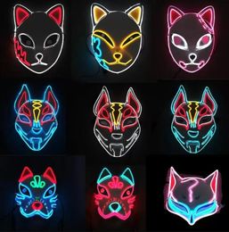 Demon Slayer Gloeiende EL Draad Masker Kimetsu Geen Yaiba Tekens Cosplay Kostuum Accessoires Japanse Anime Vos Halloween LED Masker G0802