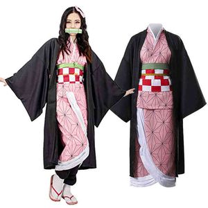 Demonio Slayer Kimetsu No Yaiba Cosplay Disfraces Kimono Kamado Nezuko Niño adulto Peluca para niños Halloween Anime Costume AA220324