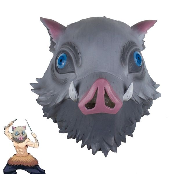 Demon Slayer Kimetsu No Yaiba Cosplay Hashibira Inosuke Máscara Máscara de jabalí Látex Adulto Máscaras de Halloween Traje Prop 220812