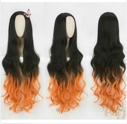 Demon Slayer:Kimetsu No Yaiba Kamado Nezuko Long Wavy Black/Orange Synthetic WIG