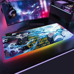 Tapis de souris Demon Slayer Pc Rgb Anime Rug Setup Gamer Accessoires Tapis de jeu avec tapis de rétroéclairage Tapis de souris manga Clavier tapis de souris