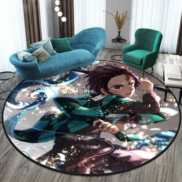 Tapis rond imprimé Demon Slayer pour tapis de salon pour enfants Tapis de sol Tapis de yoga Chambre E-sports Chaise Tapis antidérapants HKD230901